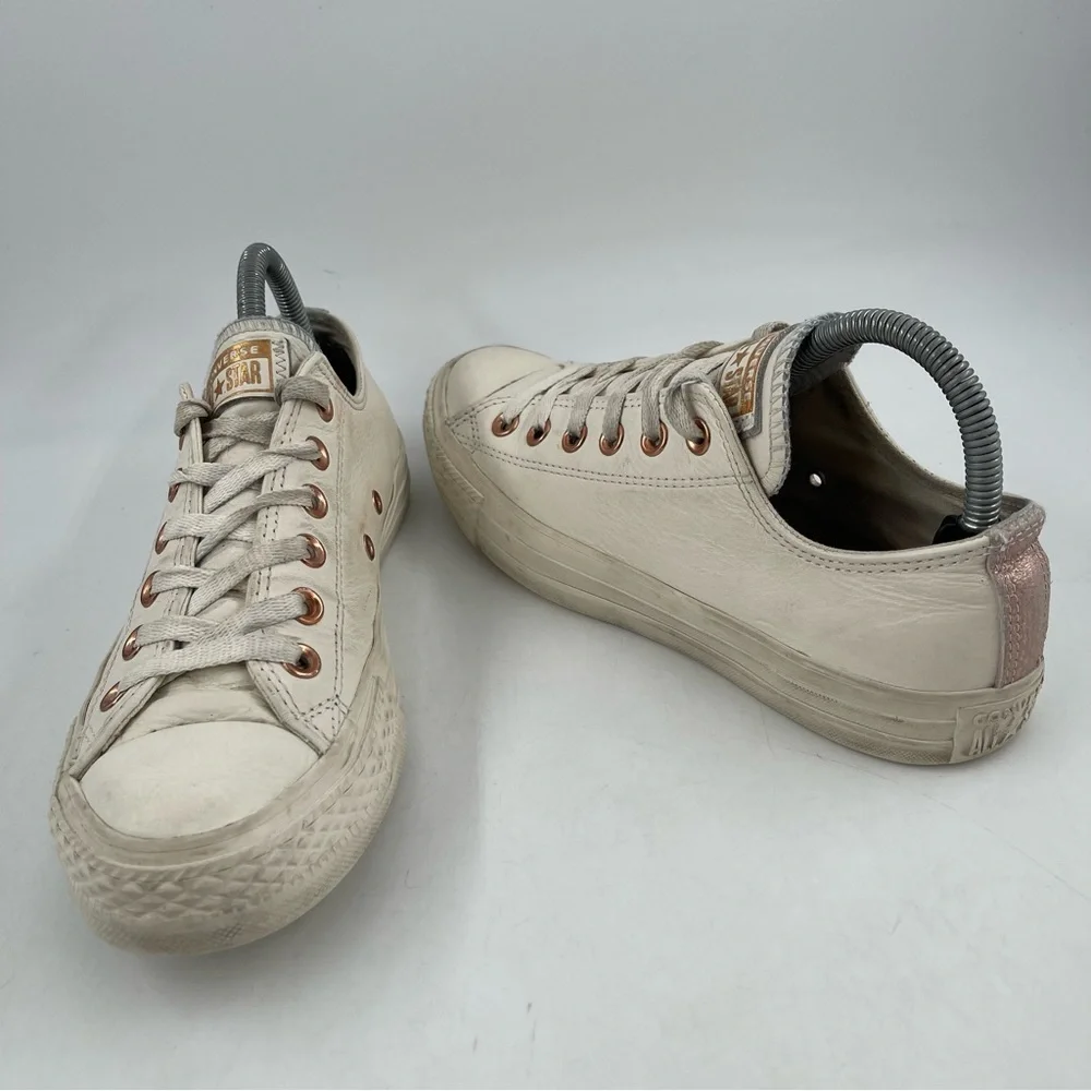 Converse Unisex All Star Limited Edition Cream Leather Rose Gold Eyelet-Women 8